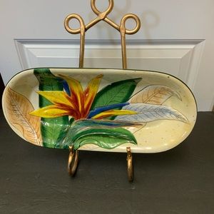 Island Plantations Birds of Paradise Oval Serving Platter Hand Painted Ceramic